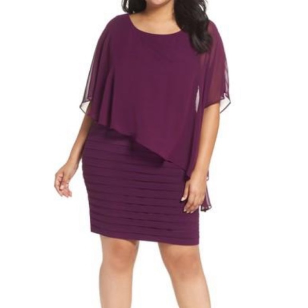 ADRIANNA PAPELL Chiffon Overlay Shutter Pleat Sheath Dress